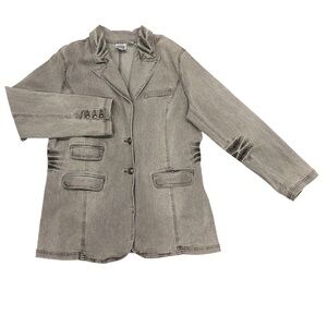 DG2 Diane Gilman Gray Jean Jacket Blazer Stone Washed Casual Military Women’s XL